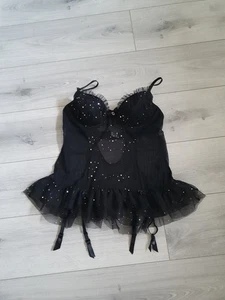 Vintage Ann Summers Black Sparkle Cami Suspender Size 18-20 - Picture 1 of 24