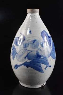 F4538: XF Coreano Dinastía Li Azul y Blanco Flor Mufla Pintura Florero Foto 1 de 4