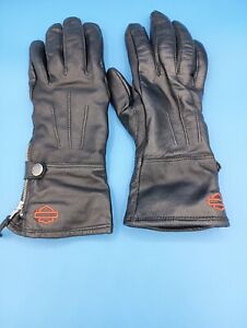 Harley Davidson Riding Gloves Womens XS Black Leather Touchscreen Tech Gauntlet