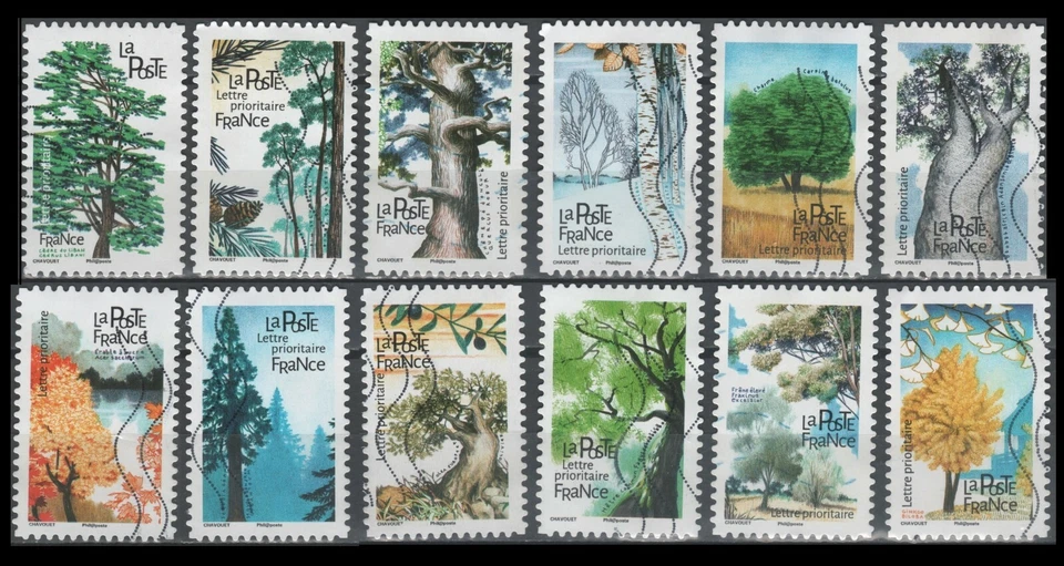 France 5495-5506 Trees - Issued  2018 (12 USED Stamps) - Image 1 of 1