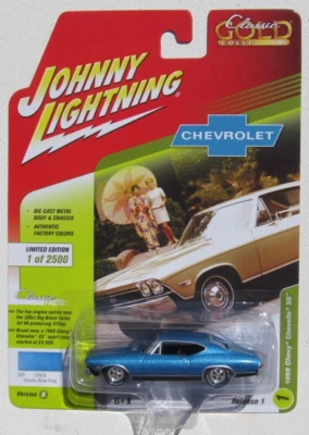 JOHNNY LIGHTNING R1 CLASSIC GOLD 1968 CHEVELLE SS 1/2,500 GROTTO BLUE POLY B #1 - Image 1 of 2