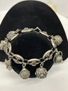 ETRUSCAN Revival Italy Italian Rare 995 Silver Gemstone CHARM Bracelet Vintage - Picture 1 of 17