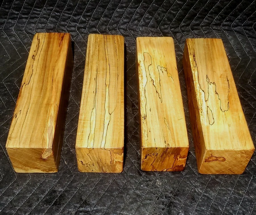 AMERICAN (4) FOUR 3"×3"×12" Nice Spalted Ambrosia Maple Turning Blank. Carving Spindles
