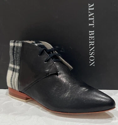 Женские черные кожаные/шерстяные сапоги Matt Bernson Garcon 7,5 M в клетку на лодыжке в розницу $259 - Изображение 1 из 4