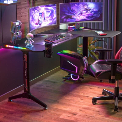 XXXL LED RGB Gaming Tisch L-Form eckschreibtisch Ergonomischer PC Computertisch - Bild 1 von 4