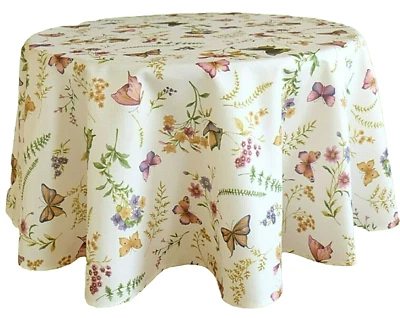 Tischdecke rund Ø 150 cm Druckmotiv Schmetterling Blumen Pflanzen Landhaus - Bild 1 von 2