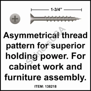 (4000) Tornillo para muebles y gabinetes de carpintería 8 x 1-3/4 Phillips cabeza plana 138218 - Imagen 1 de 1