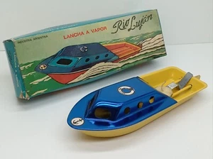 Barco de vapor Pop-Pop de juguete de hojalata vintage Río Luján hecho en Argentina con caja original - Imagen 1 de 20