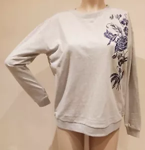 Figleaves Mujer Suave Gris Bordado Colibrí Manga Larga Top Sudadera - Imagen 1 de 3