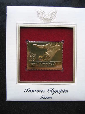 1992 Summer Olympics Soccer Gold Stamp replica FDC Golden Cover - Image 1 of 3