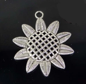 2 Larger Sunflower Charm Antique Silver Pewter Pendant 48x42mm - Picture 1 of 2