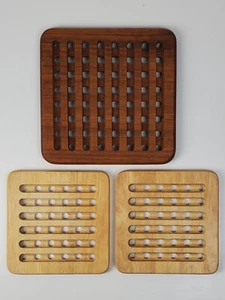 Lot of 3 Vtg Wooden MCM Danish Square Lattice Hot Pot Trivets - Picture 1 of 9