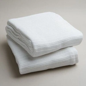 All Seasons 100% Cotton Cellular Blanket White 2cm Top Hem Single Size 180x230cm - Picture 1 of 6