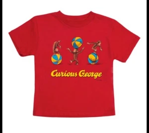 Curious George Kids Youth T Shirt Licensed Cartoon Tee Red Size 4Y - Picture 1 of 3