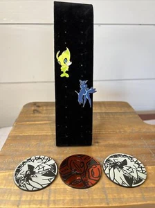 Mythical CELEBI/ Dialga Metal PIN/BADGE Pokemon & 3 coins (1 red halo) - Picture 1 of 9