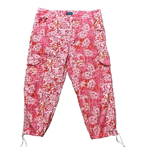 Caribbean Joe Womens Floral Pants Cargo Straight Leg Crop Cotton Stretch Size 14 - Picture 1 of 9
