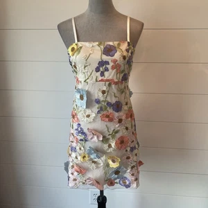Jessica Simpson 3D Floral Dress Spaghetti Strap Mini -Medium Embroidered Summer - Picture 1 of 10