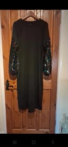 BNWOT SHEIN 3XL (20/22) Black Maxi Dress With Multicoloured Sequin Sleeves - Picture 1 of 7