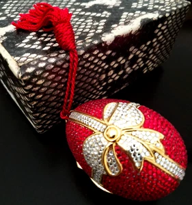 Judith Leiber Red Jeweled Egg With Crystal Bow Hinged Pillbox - Picture 1 of 3