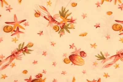 36"L x 44"W Alexander Henry Fabric Ocean Sea Theme Shrimp Seashells Starfish - Image 1 of 4