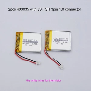 2pcs 3.7V 400mAh 1.48Wh Rechargeable Polymer Li Battery 403035 JST SH 1.0mm 3Pin - Picture 1 of 8