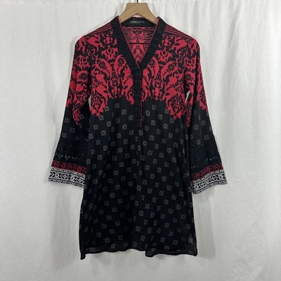 Limelight Black Red Indie Geo Print Asian Inspired Tunic Kurta Top Womens S - Image 1 of 4