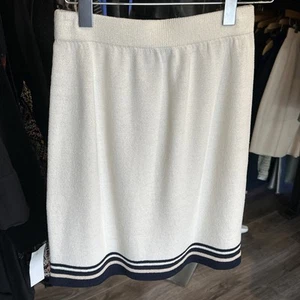 Falda Tejida ST JOHN Santana Talla 2 Crema Marfil Hasta la Rodilla Borde Azul Marino Excelente - Imagen 1 de 7