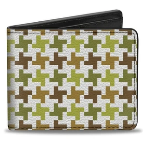 Bi-Fold Wallet Houndstooth White/Green/Brown - Picture 1 of 8