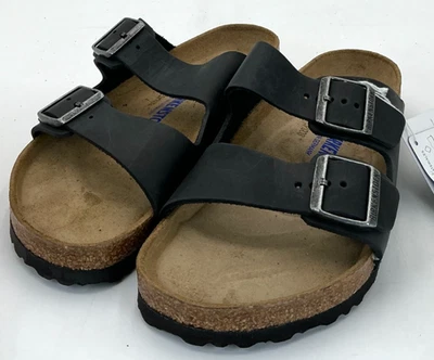 Sandalias Birkenstock Arizona para hombre talla 9 EE. UU. 42 UE de cuero negro plantilla suave nuevas en caja Foto 1 de 4