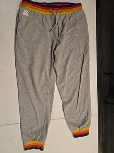 Aldi Retro Style Drawstring Sweatpants Women's Medium Gray Rainbow Stripe Jogger - Picture 1 of 5