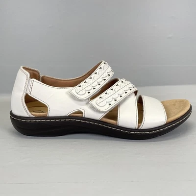 Clarks Laurieann Holly Sandals Womens Size 8 White Leather Comfort Strappy Shoes - Image 1 of 4