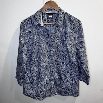Basic Editions Shirt Womens 2XL Blue Paisley Button Up Long Sleeve Casual XXL - Image 1 of 4