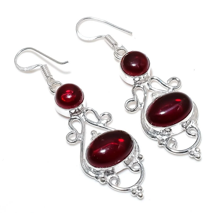 Red Carnelian Gemstone Handmade 925 Sterling Silver Jewelry Earrings Size 1.9" - Image 1 of 1