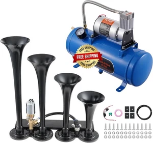 🚨 Kit Bocina Tren 150dB 📣 4 Trompetas + Compresor Tanque 1.6 Gal 12V Camión 🚚 - Imagen 1 de 10