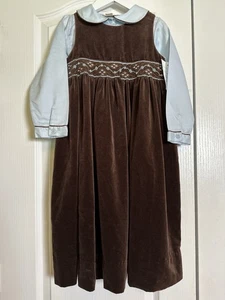 NWT Strasburg Girls Dress Size 5Y Brown Velvet Smocked Long Sleeve - Picture 1 of 9