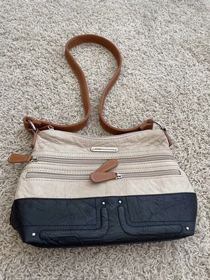 Stone Mountain Beige/Negro Bandolera Cuero Bolso de Mano Cartera ~ Bonito ~ Foto 1 de 4
