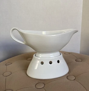 PILLIVUYT Frankreich WILLIAMS SONOMA Sauciere & Wärmer massiv weiß Porzellan SCHÖN! - Bild 1 von 7