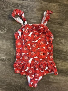 Janie and Jack Girls YOUTH 12 One Piece Swimsuit Floral Red - Picture 1 of 4