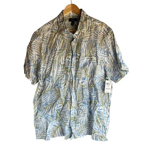 Linen Club Room Luxury Size XL 100% Linen Shirt Blue Hawaiian Leaf Print - Picture 1 of 4