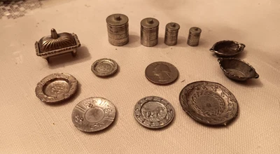 Dollhouse Miniature  4 Canisters, Butter dish, 5 Plates 2 baskets Lot - Image 1 of 4