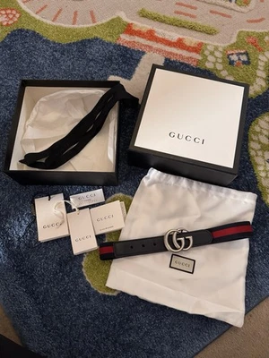 GUCCI Doble G - Cinturón Cintura Elástico Niños Azul Marino Talla S - Nuevo Con Caja Foto 1 de 4