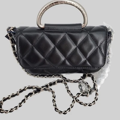 French Connection MELL Quilted Crossbody Bag Black Chain Handle Top Handle Purse - Image 1 of 4