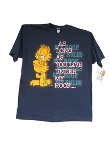 Garfield T Shirt Navy "Long As You Live Under My Roof" XL Cotone - Foto 1 di 7