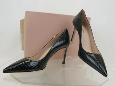 NUEVO EN CAJA ZAPATOS DE SALÓN MIU MIU PRADA 5I839C NEGRO ESTAMPADO COCODRILO CHAROL 37.5 ITALIA Foto 1 de 4