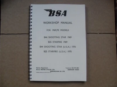 BSA B25 y B44SS NUEVO MANUAL DE TALLER PARA 1969 y 1970  Foto 1 de 4
