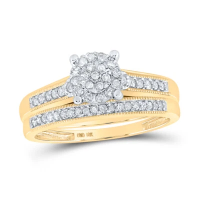 10k Gold His&Hers Diamond Cluster Matching Wedding Ring Band Set 3/8ctw - Image 1 of 3