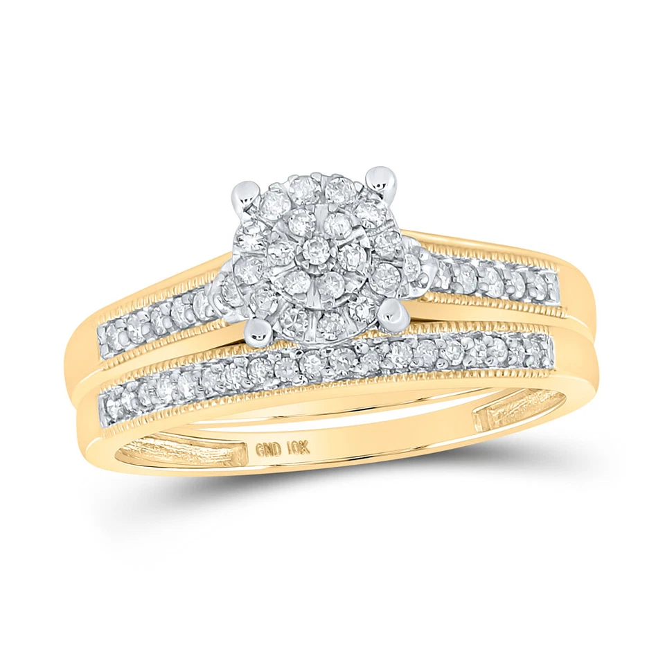 10k Gold His&Hers Diamond Cluster Matching Wedding Ring Band Set 3/8ctw - Image 1 of 3