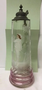 Large Blown Glass Wine Pitcher with Pewter Lid ~Mary Gregory-type ~ Germany~WN38 - Picture 1 of 12