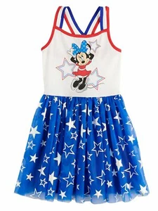 Disney Girls Minnie Mouse Red White & Blue Patriotic Star Strappy Dress - Picture 1 of 3