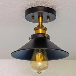 Industrial Antique Porch Ceiling Light Kitchen Brass Metal Semi Flush Mount Lamp - Picture 1 of 13